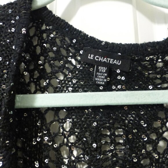 LE CHATEAU black shimmery sequins open front three quarter sleeve cardigan - Picture 2 of 9